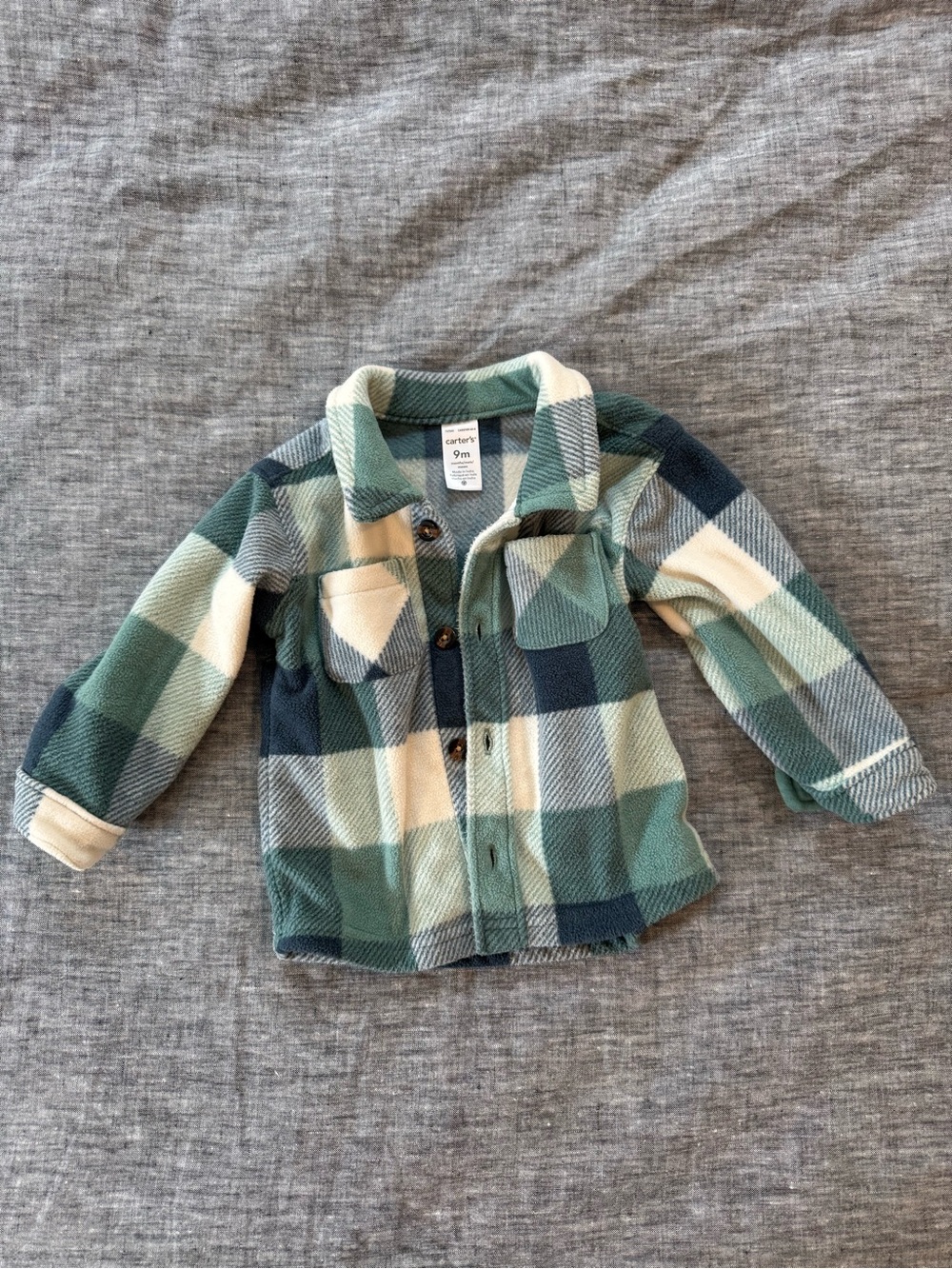 Carter’s 9m green plaid fleece jacket